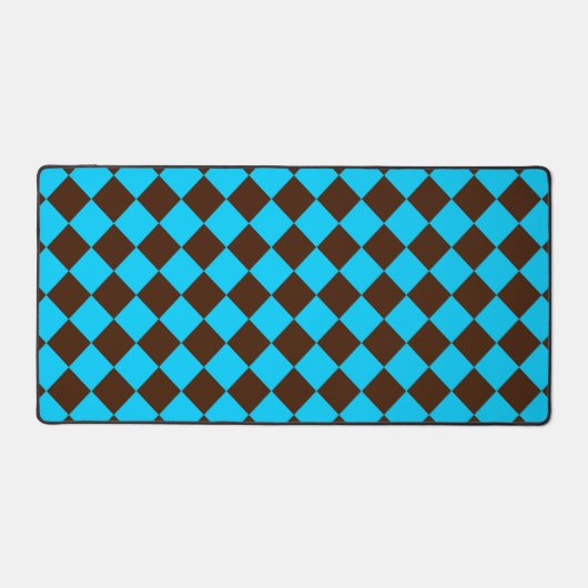 Blauw Bruin Diamant Checker Patroon Bureaumat (Voorkant)