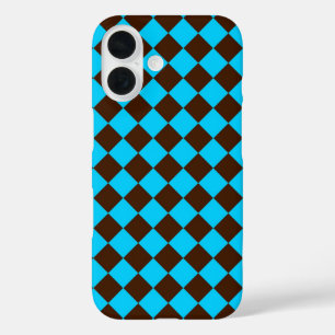 Blauw Bruin Diamant Checker Patroon iPhone 16 Hoesje