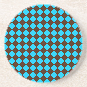 Blauw Bruin Diamant Checker Patroon Zandsteen Onderzetter