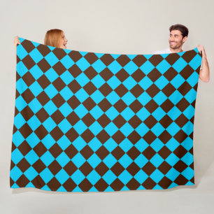 Blauw Bruin Diamant Schachbrett Patroon Fleece Deken
