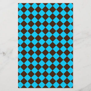 Blauw Bruin Diamant Schachbrettpatroon Briefpapier