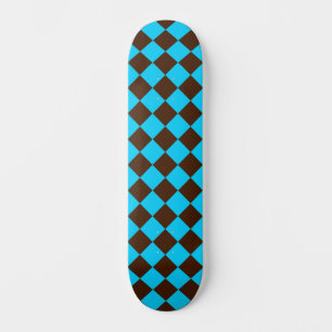 Blauw Bruin Diamant Schachbrettpatroon Skateboard