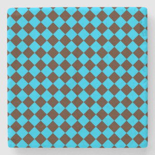 Blauw Bruin Diamant Schachbrettpatroon Stenen Onderzetter