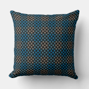 Blauw Bruin Geruit Schachbrett Weefsel Patroon Kussen