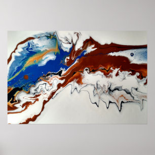 Blauw Bruin Goud Marmer Abstracte Vloeibare Kunst Poster