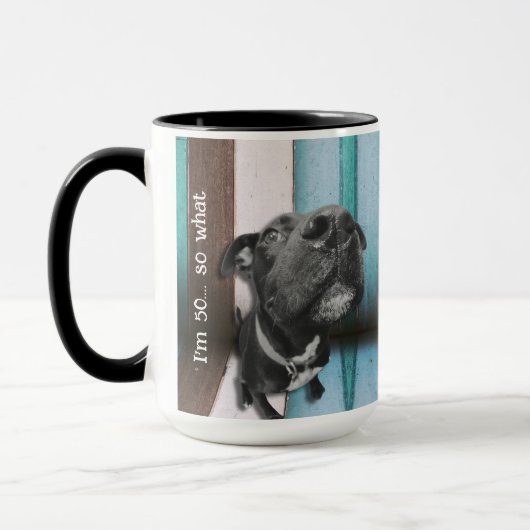 Blauw Bruin Grappig 50e Hond Close Up Mok (Links)