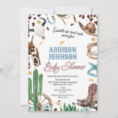 Blauw Bruin Jongens Western Rodeo Baby shower Kaart (Voorkant)