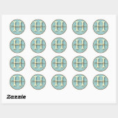 Blauw & Bruin Monogram H-Sticker Ronde Sticker (Vel)