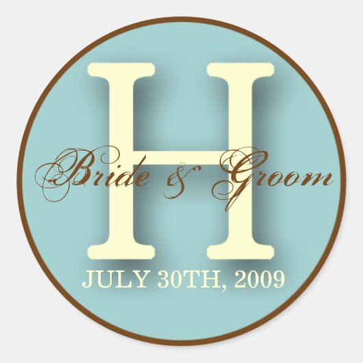 Blauw & Bruin Monogram H-Sticker Ronde Sticker (Voorkant)