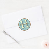 Blauw & Bruin Monogram H-Sticker Ronde Sticker (Envelop)