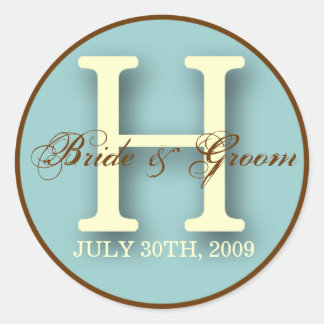Blauw & Bruin Monogram H-Sticker Ronde Sticker