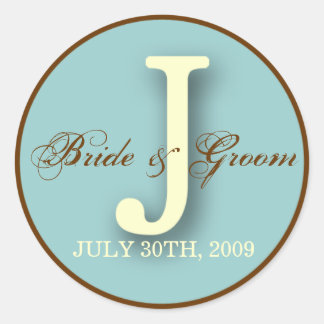 Blauw & Bruin Monogram J-Sticker Ronde Sticker