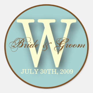 Blauw & Bruin Monogram W-Sticker Ronde Sticker