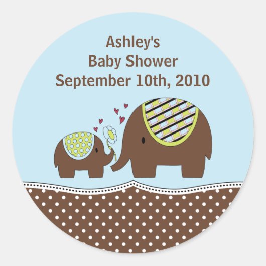 Blauw & Bruin Olifant Baby shower Sticker (Voorkant)