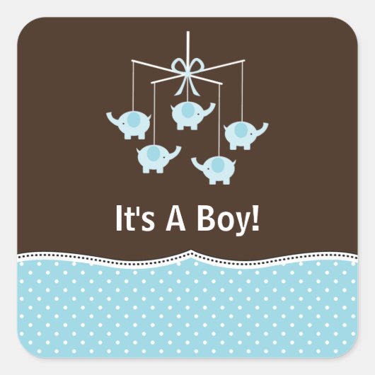 Blauw & Bruin Olifant Mobiel Dank u Vierkante Sticker (Voorkant)