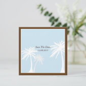 Blauw/bruin palmbomen Weddenschap Bewaar de datum Save The Date (Staand voorkant)