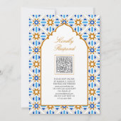 Blauw Bruin Perzisch Mozaïek QR Code Moslim Bruilo Kaart (Achterkant)