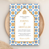 Blauw Bruin Perzisch Mozaïek QR Code Moslim Bruilo Kaart