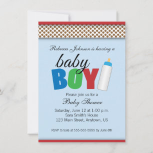 Blauw & Bruin Polka Dots Baby shower Jongen Kaart