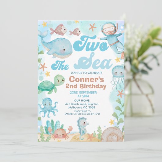 Blauw Bruin Retro Duiker Twee Het Zee 2e Verjaarda Kaart (Staand voorkant)