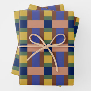 Blauw bruin Tan Groen Geel Kleurenblok Afdrukken Inpakpapier Vel