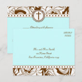 Blauw Bruin Vintage bruiloft Briefkaart RSVP (Voorkant / Achterkant)