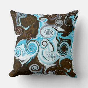 Blauw Bruin Werveltje Modern Retro Patroon Kussen