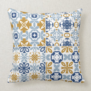Blauw bruin wit Portugees tegelpatroon Kussen