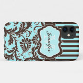 Blauw, bruin, witte stripper Damask iPhone 5 Hoesj Case-Mate iPhone Case (Achterkant (horizontaal))