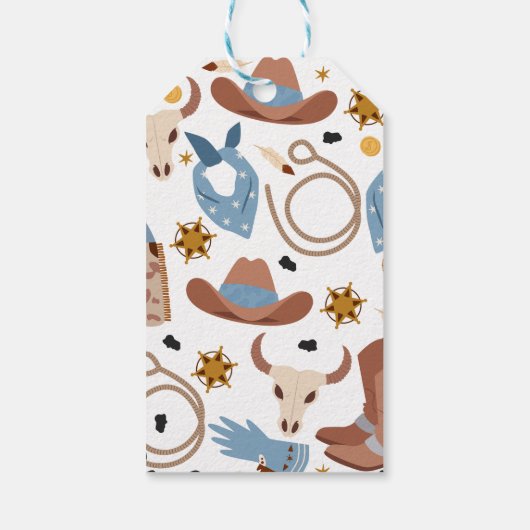 Blauw Bruin zadel omhoog Eerste Rodeo 1e Verjaarda Cadeaulabel (Achterkant)