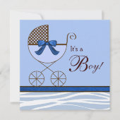 Blauw Bruin Zebra Baby Boy Douche Uitnodigingen (Voorkant)