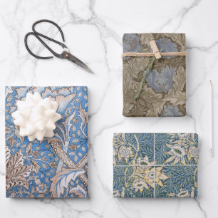 Blauw bruine bloempatronen van William Morris uit Inpakpapier Vel