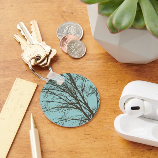 Blauw bruine boomtakken in landelijke stijl sleutelhanger (Bureau)