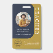Blauw Bruine Docentennaamkaart met QR en Foto Badge (Voorzijde)