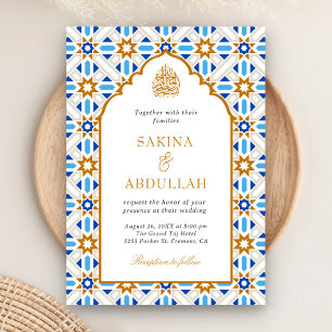 Blauw Bruine Perzische Mozaïek QR Code Moslim Brui Kaart