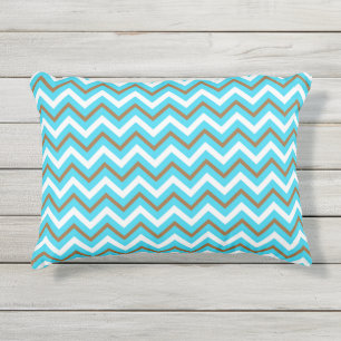 Blauw Bruine Witte Zig Zag Lijnen Geometrische Zee Buitenkussen