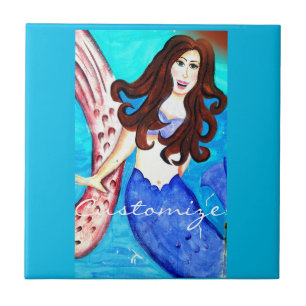 blauw brunette zeemiettegel tegeltje