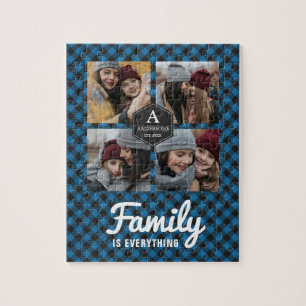 Blauw Buffalo geruit houtvester familiefotocollage Legpuzzel