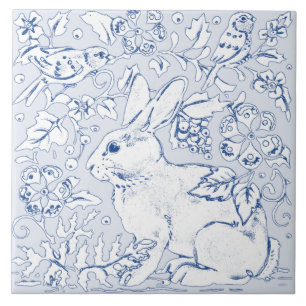 blauw Bunny Rabbit Bird Facets Left Tegeltje