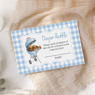 Blauw Burger BBQ Baby Shower Luier Raffle Informatiekaartje
