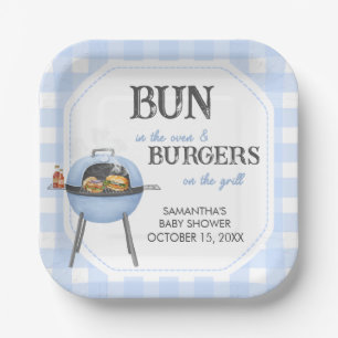Blauw Burger BBQ Baby Shower Papieren Bordje
