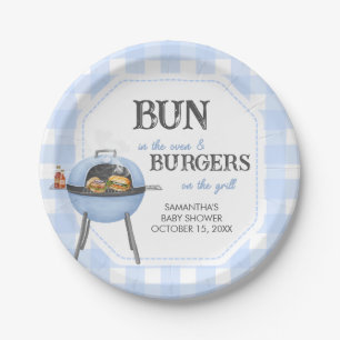 Blauw Burger BBQ Baby Shower Papieren Bordje