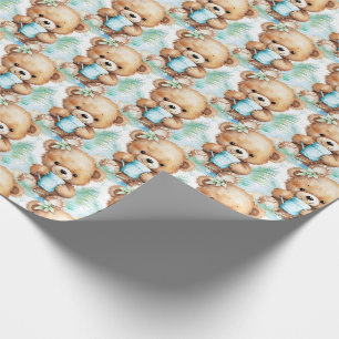 Blauw cadeaupapier met teddybeer voor baby en peut