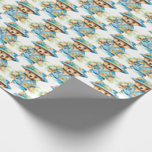 Blauw cadeaupapier voor baby en peuter met teddybe