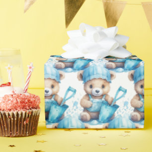 Blauw cadeaupapier voor peuter teddybeer