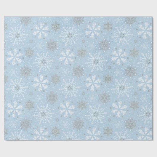  blauw cadeautje met witte kerstsnowschilfers cadeaupapier (Vlak)