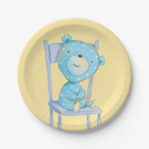 Blauw Calico Beer glimlachen op stoel Papieren Bordje
