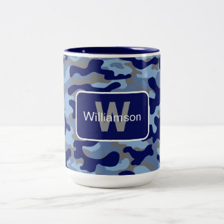 Blauw Camo met personalisatie   Tweekleurige Koffiemok