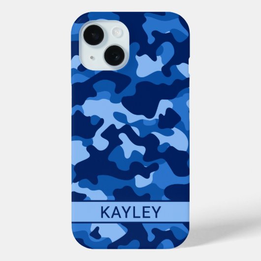 Blauw camouflage gepersonaliseerd Case-Mate iPhone case (Achterkant)