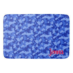 Blauw Camouflage met rood monogram Badmat